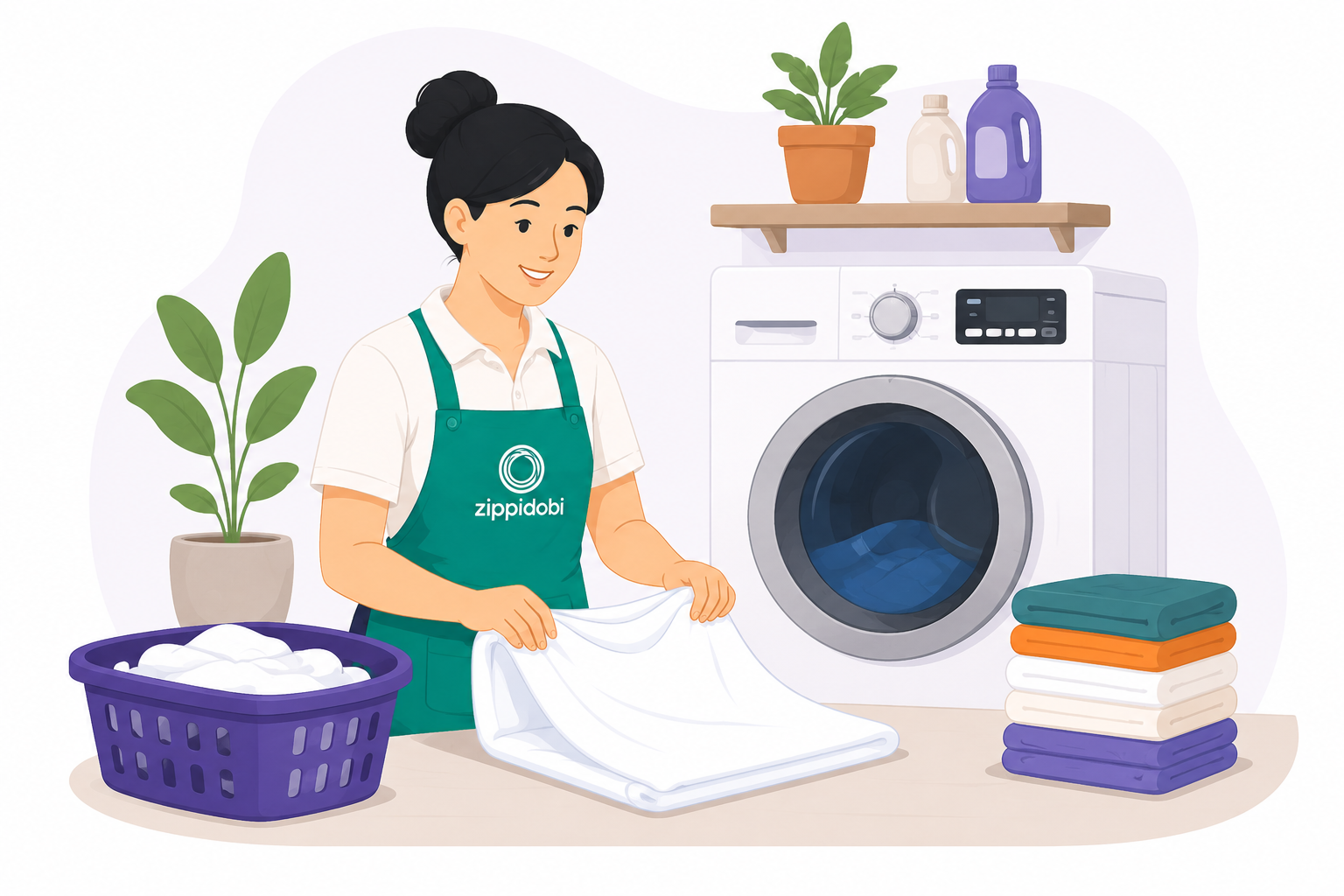 A Zippidobi MOM washing and folding laundry with care